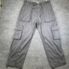 Abercrombie & Fitch Cargo Pants Mens Large Gray Wide Baggy Ankle Zip Drawstring