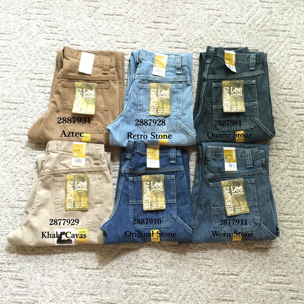 NWT Lee Mens Dungarees Denim Straight Leg Loose Fit Cargo Carpenter Jeans All Sz