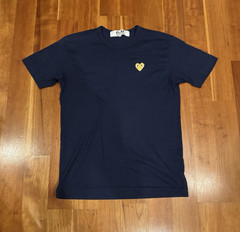 PLAY Comme des Garcons Navy Embroidered Heart Logo Crewneck Tee Size XL