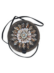 Black Shell Boho Bag, Shell Floral Rattan Bag, Dart Rattan Handbag