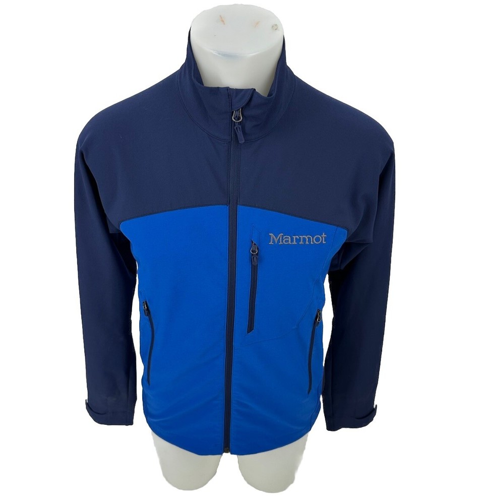 Marmot Men Small Bero Softshell Jacket Windproof True Blue & Arctic Outdoor B103
