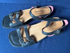 NAOT Essence, Black Sandals, Leather, Cork Buckles Worn Once