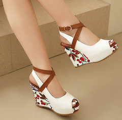 Peep Toe Womens Platform High Wedge Heels Slingback Sandals Cross Strap Shoes