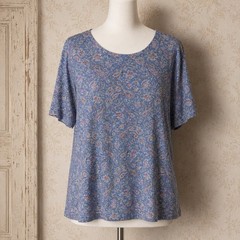 J. JILL Women&rsquo;s Tee XL Blue Paisley Floral Pima Slub Elbow Sleeve Casual Soft