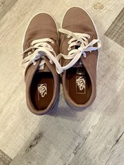 VANS Off The Wall Brown/White Canvas Low Top Lace-Up Sneakers Kids US 5