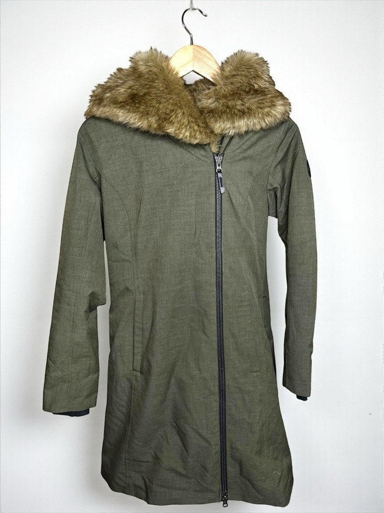Alpine Design Asymmetrical Zip Down Winter Parka Coat Faux Fur Hood Women&rsquo;s XS