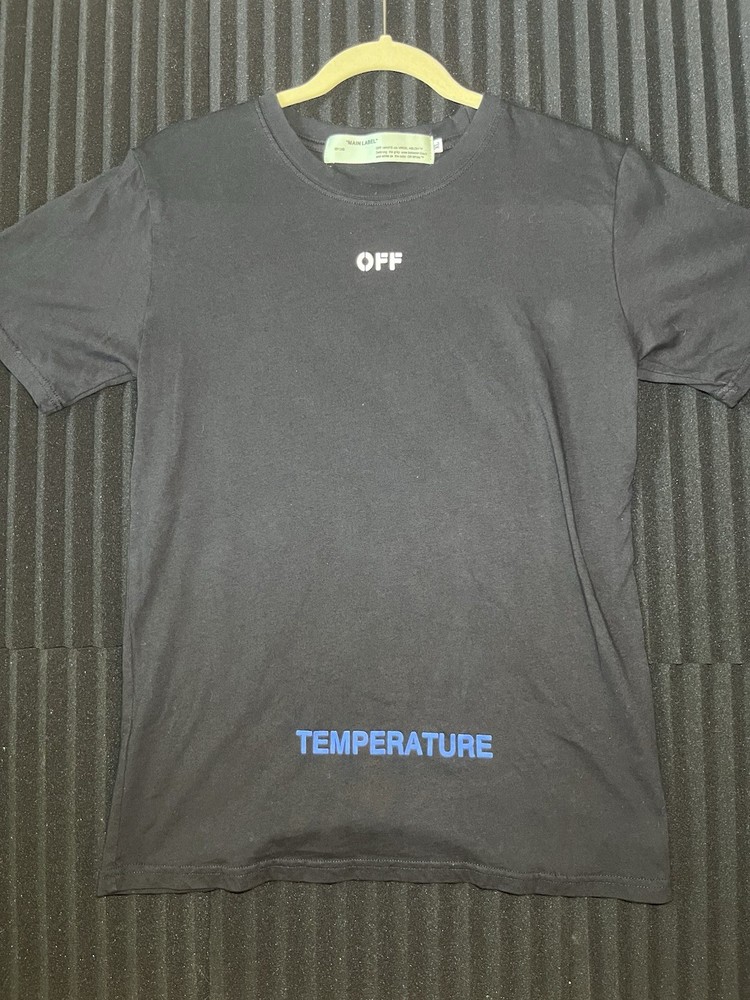 Off-White Men&rsquo;s Black Temperature Graphic Logo Crew Neck SS T-Shirt Size XS