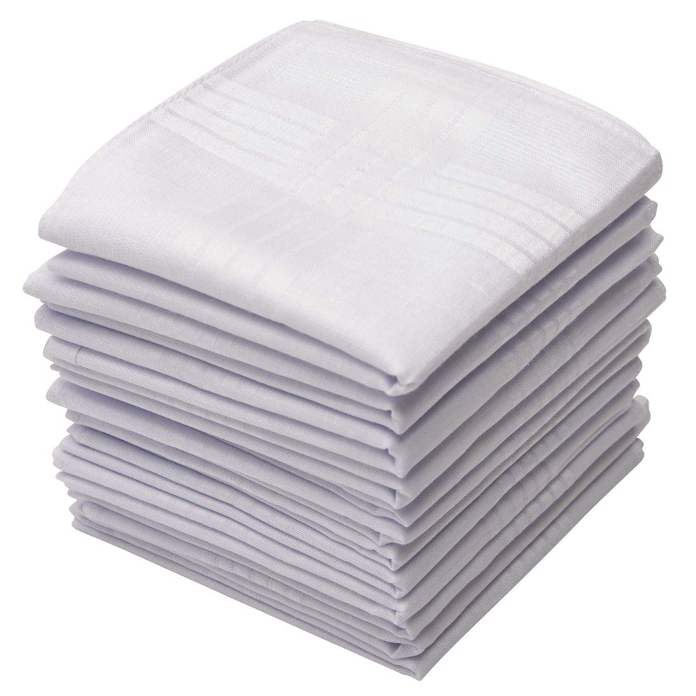 12 Pack Handkerchief (Permanent Press White with Satin Cord, 16&Prime; x 16&Prime;)