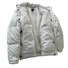 GAP Puffer Jacket White Down Quilted Fleece Lined Collar Full Zip Pockets M