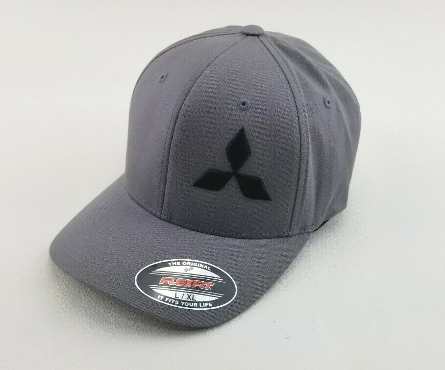 Mitsubishi hat, FlexFit hat, FlexFit cap, custom, fitted hat, 3d embroidery, hat