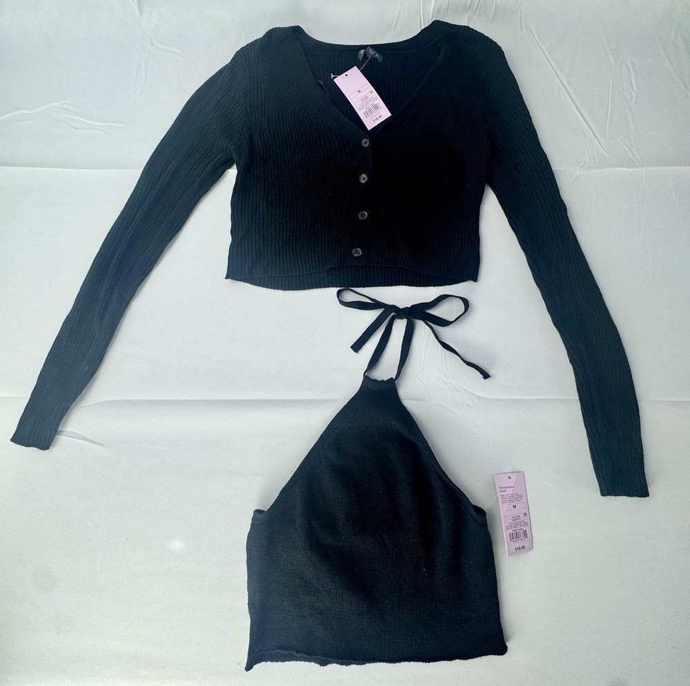 Medium Black Crop Top Bundle! 🖤 Wild Fable Ribbed Halter Top AND Long Sleeve