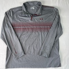 Under Armour 1/4 Zip Pullover Mens Large Grey Maroon Excellent ColdGear Striped