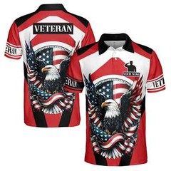 Custom Name Patriotic US Flag Eagle Veteran Men&rsquo;s Polo Shirt S-5XL
