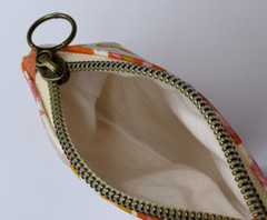 Zipper pouch wallet handmade floral in coral pink mustard 4.5 inchs x 4.5 inches
