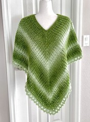 Handmade Crochet Poncho Apple Green Ombre Stripes Knit Wrap Boho Machine Wash