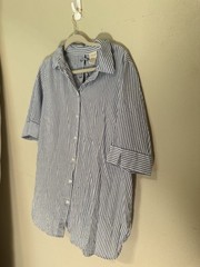 Linen Cotton Top Cowl Neck Shirt Slate Blue, Size Plus 2