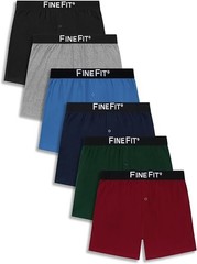 Men&rsquo;s FineFit Cotton Knit Boxers Underwear – Assorted Colors (6 Pack)