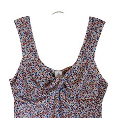 CAbi Multicolor Confetti Pattern Ruched Stretchy Mesh Tank Top Shirt Size Medium