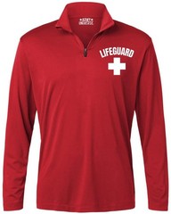Lifeguard + White Cross 1/4 Quarter Zip Active Performance Shirt Long Sleeve Top