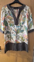 Zara basics 100% silk botanical long tunic blouse summer top size small 8-10