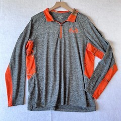 Realtree Mens Pullover Size Large L Quarter Zip Grey Heather Orange Camo