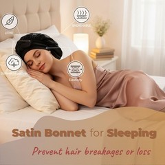 Satin Bonnets for Braids Silk Bonnet for Long Hair Covers Women XL Large Black