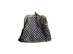 vintage whiting & davis black & gold mesh mini coin purse wristlet