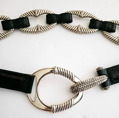 Brighton Dk Brown Leather Oval Silver Chunky Chain Belt Sz 32