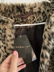 Fever Women’s Leopard Print Jacket Camel/Black Lined Pockets Open Front M
