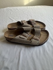 Birkenstock Arizona Suede Slide Sandals Soft Footbed Buckle Beige EU 39