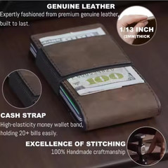 Slim RFID Blocking Wallet for Men Genuine Leather Minimalist Money Clip Card Hol
