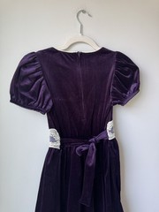 Rare Editions Girls Purple Velvet Puff Sleeve Lace A-Line Midi Dress 12