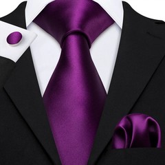 Silk Jacquard Tie Set Floral Violet Necktie Hanky Cufflinks Wedding Men&rsquo;s Ties
