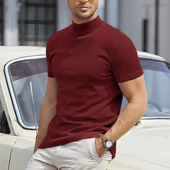Spring Summer Elastic Comfortable Men&rsquo;s T-shirt Small High Collar Stripe Shirt S