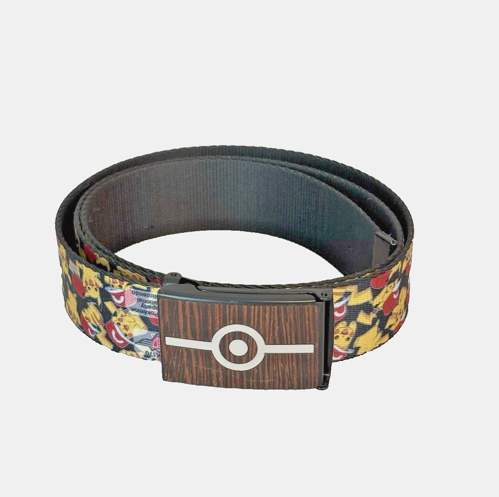 Pokemon 2016 Buckle Down Belt Pikachu Print Poke Ball Buckle Adjustable 50&Prime; EUC