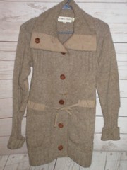 Carol cohen 100% wool women’s CARDIGAN THICK SWEATER COAT TIE WAIST (RK).