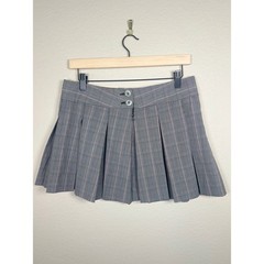 Vintage Wet Seal Plaid Skirt Pleated Mini Gray Red Chain Cross Sz 5 Y2K Punk Got
