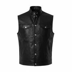Classic Men&rsquo;s Black Leather Vest Motorcycle Biker Riding Tactical Waistcoat