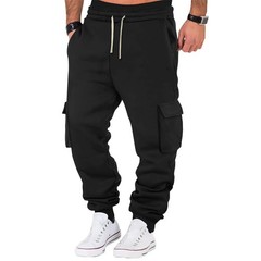 Spring Fall Men&rsquo;s Cargo Joggers Soft Fleece Sweatpants Multi-Pockets Drawstring