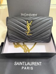 Saint Laurent Envelope Chevron Crossbody Black Leather