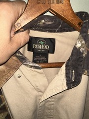 Red Head Shooting Shirt Mens Lrg Brown Camo Tree Bark Long Sleeve Hunting EUC