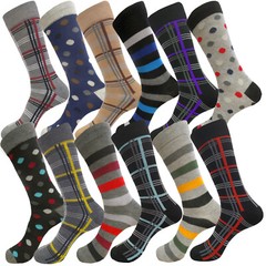 12-6 Pair MULTI PATTERN First quality Multi color Men&rsquo;s COTTON Dress Socks 10-13