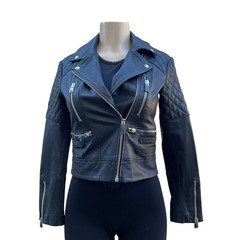 AllSaints Black Leather Moto Biker Jacket NWT Quilted Cropped Women US 2