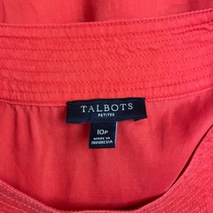 Talbots Petites Red Tencel Lyocell Blouse 10P 3/4 Sleeve Button Shoulder Top