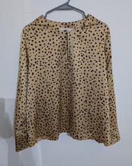 New LOFT Women’s L Beige/Black Polka Dot Long Sleeve Button Blouse