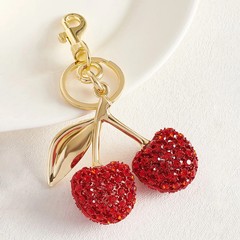 Red Cherry Bag Charm Keychain Resin Metal Brass For Handbag Purse Decor Women