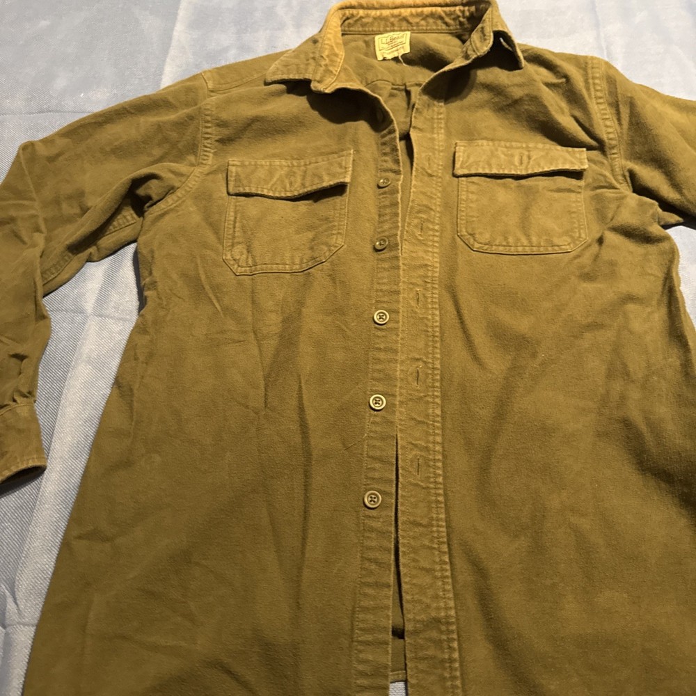 L.L. Bean Flannel Heavy Shirt Olive Green L/XL (read Measurements Below)
