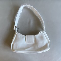 White Small Solid Shoulder Bag Zip Closure Buckle Accent Detachable Strap