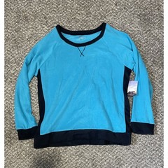 Cuddl Duds Welcome Home Fleece Lounge Top Blue Black Colorblock CD8712640 XL NWT