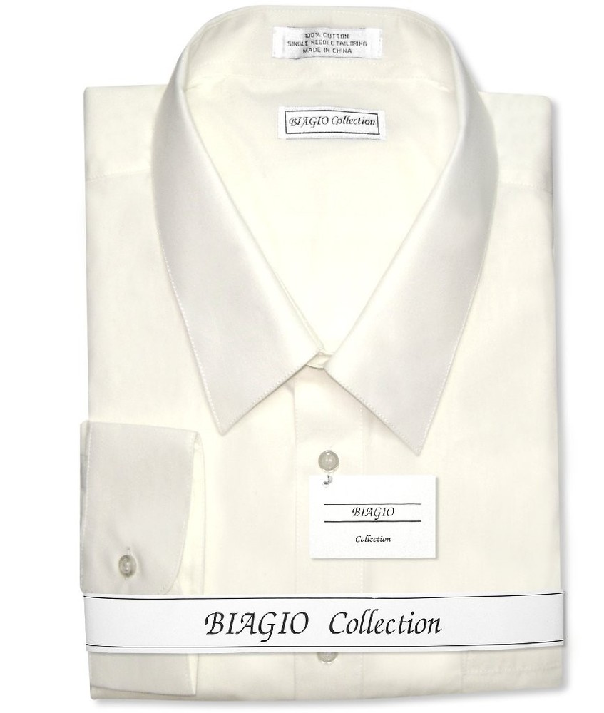 Biagio Mens 100% COTTON Solid CREAM Color Dress Shirt sz 16 36/37